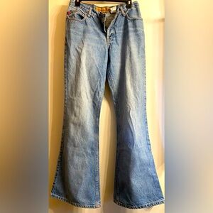 Vintage Y2K Mudd Jeans Flared Leg Raw Hem 00s 90s Retro Size 11. Botton fly